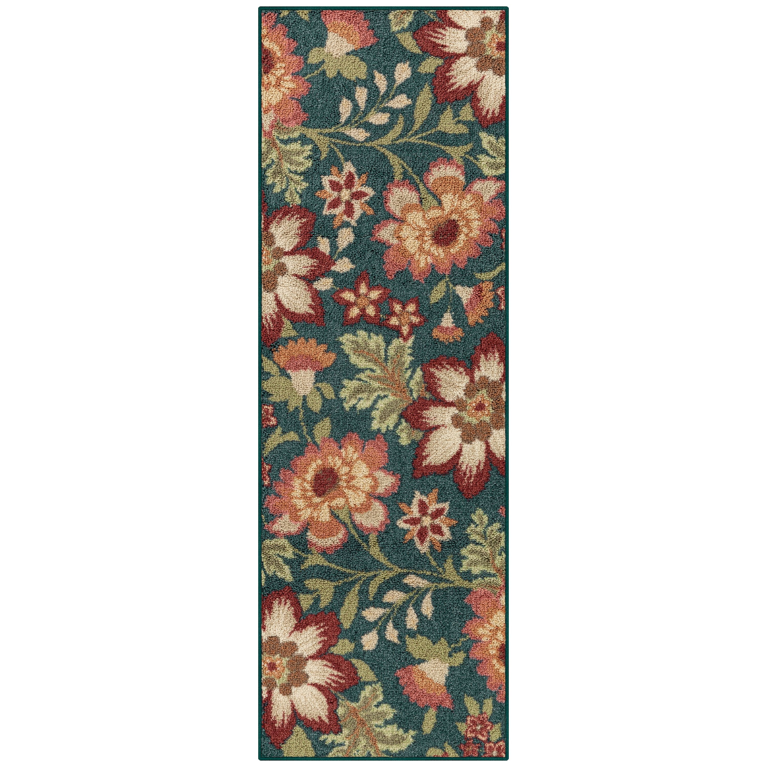 Mainstays Machine Washable Floral Runner Rug, Teal, 1'10"x5' Walmart