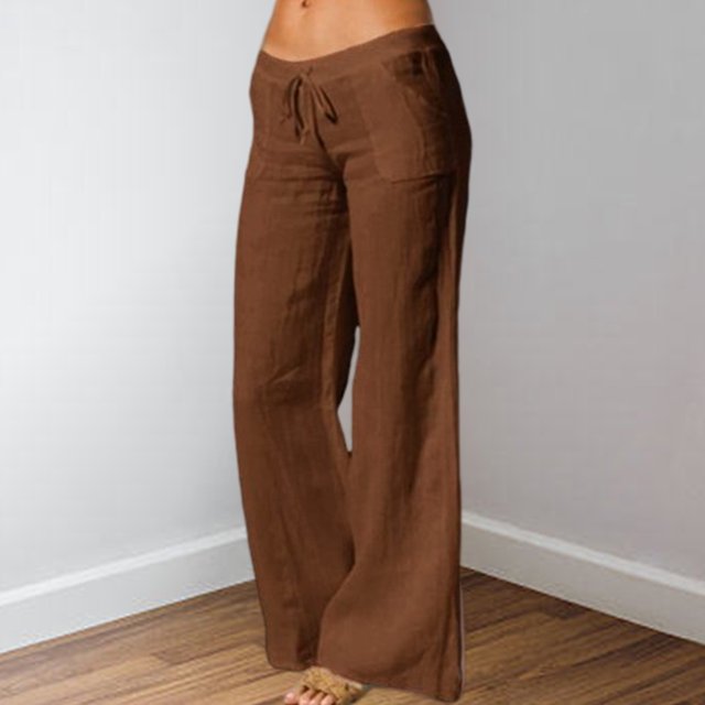 Pantalones Rectos Pantalones casuales de mujer Bolsillos de lino de algodón con cordón Pantalones de dama (Café L) Cgtredaw para Mujer Café T M