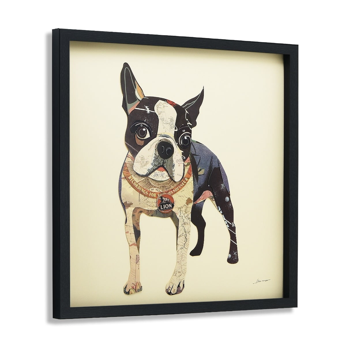 Empire Art Direct Boston Terrier Dimensional Collage Framed Graphic Art Under Glass Wall Art, 25" x 25" x 1.4", Ready to Hang