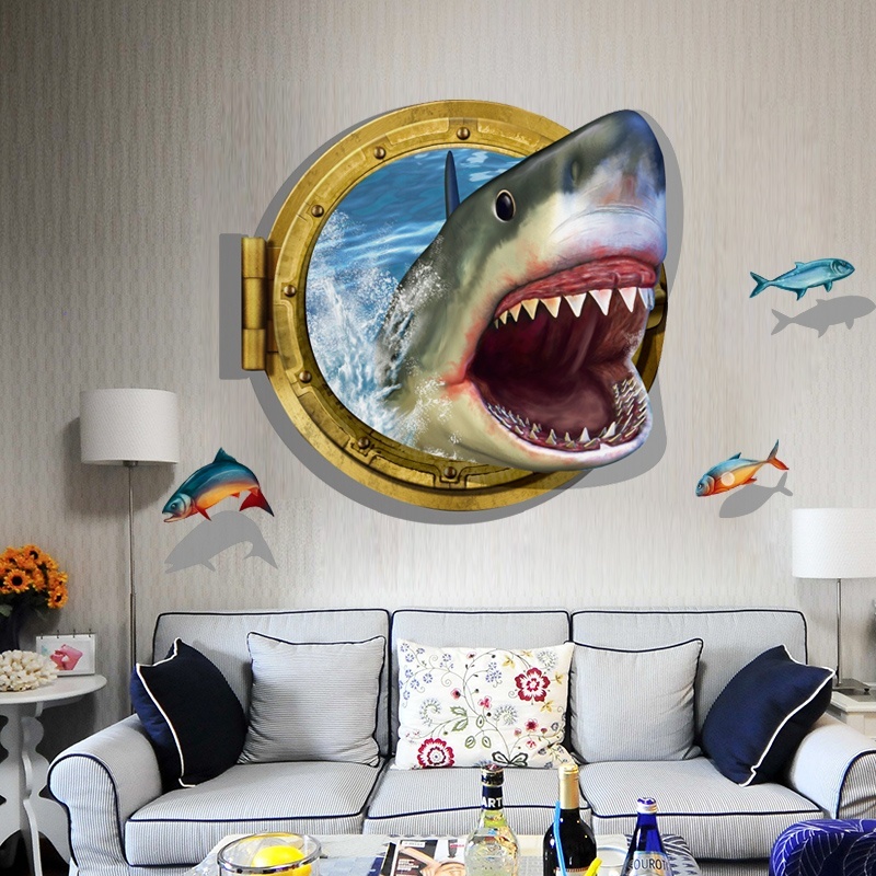 3D Shark Ocean Mural Remove Wall Sticker Art Vinyl Decal Nursery Home Decor NEW