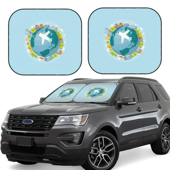 Naloa Dreaming Travel 2 Piece Foldable Car Sun Shades, Car Windshield Sunshade, Front Window Sunshade for Car, Truck, SUV - Small