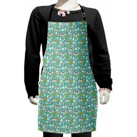 

Christmas Kids Apron Happy Noel Themed Cartoon Pattern with Penguins Gifts Clouds and Trees Boys Girls Apron Bib with Adjustable Ties for Cooking Baking Painting Seafoam Multicolor by Ambesonne