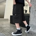 thumbnail image 3 of Pants for Boys Lightweight Loose Fit Pocket Elastic Solid Print Cargo Shorts Everyday Wear 6-7 Years, 3 of 3