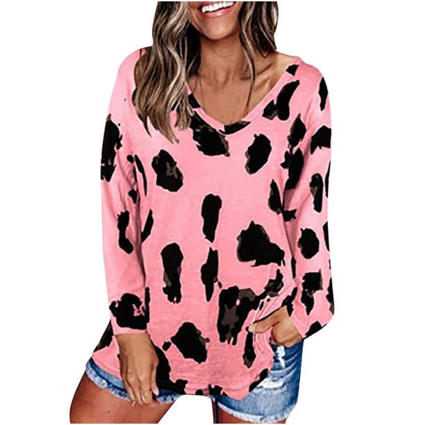 Camiseta de manga larga con cuello redondo para mujer a la moda, blusa suelta con estampado de verano Fridja hj761