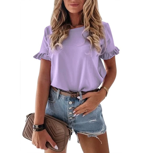 KYAIGUO Chemise en Coton à Manches Courtes pour Femmes Pull Décontracté Col Rond T-Shirts d'Été S-2TG
