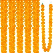 5PCS Orange Marigold Garlands, Artificial Marigold Flowers 5 Feet Long Diwali Decorations for Indian Wedding Housewarming Mantle Pooja Backdrop