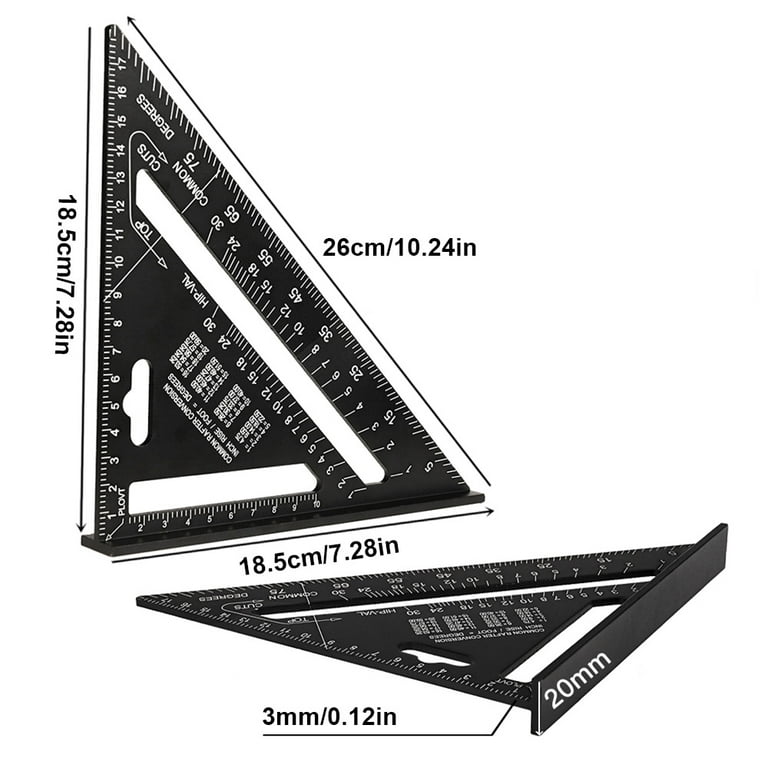 Triangle Ruler, 90 Degree Square Protractor Architectural Triangular Ruler  High Precision Carbon Steel Layout Measuring Tool Triangular Scale for