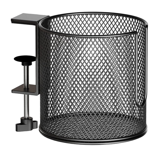 Portavasos de escritorio de metal profesional anticaída para mesa, portabotellas de agua y bebidas con clip de abrazadera
