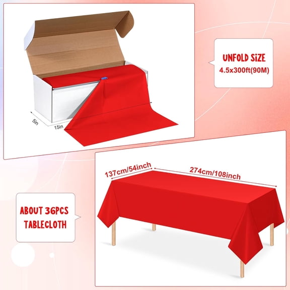 54 Inch×300 Feet Red Tablecloth Roll Disposable Rectangle Red Table Cloth Roll Plastic Table Covers with Slide Cutter for Birthday Weddings Baby Showers Party Decorations