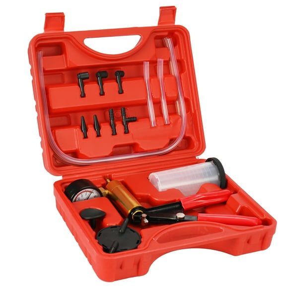 Yeacher 17pcs Professional Car Auto Hand Held Pressure Pump Brake Bleeder Adaptor Fluid Reservoir Tester Bleeding Test Kits Kits 2 in 1 Tool Kit Tester