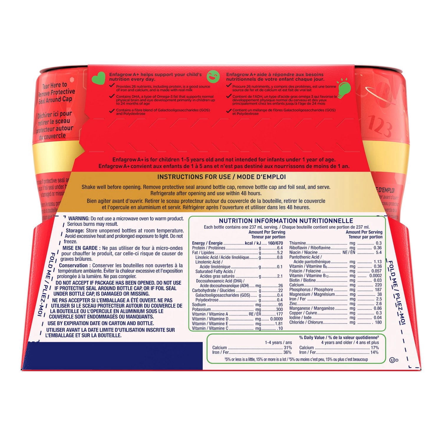 Enfagrow A+ Boisson nutritionnelle pour tout-petits, bouteilles prêtes à boire, saveur vanille, 237ml x 6 count