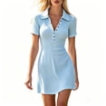 thumbnail image 2 of ClodeEU Women's Short Sleeve V Neck Lapel Mini Dress,Casual Ribbed Knit Bodycon Dress Light Blue,Women's Plus L, 2 of 6