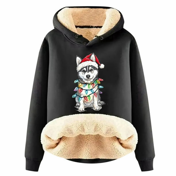 WILLBEST Sudadera de Mujer Womens Casual Plus Velvet Christmas Series Printed Long Sleeve Hooded Sweatshirt XXXXX-Grande