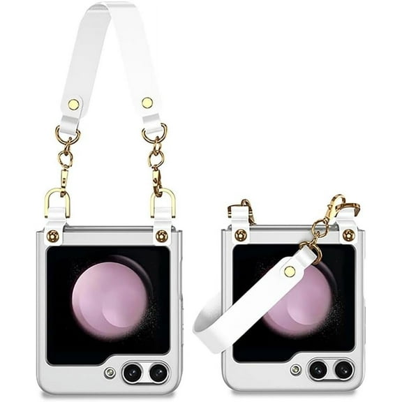 Luxury with Wrist Strap Lanyard Case for Samsung Galaxy Z Flip 5 5G Shockproof Slim Simple for Women Girls Hard Cover (White,for Samsung Z Flip5)