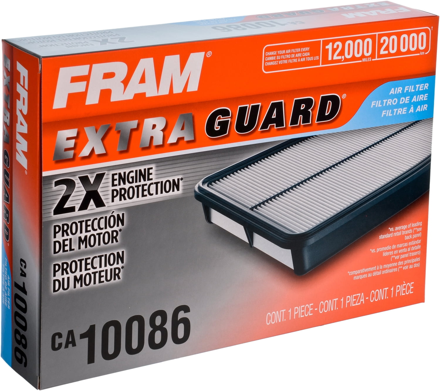 FRAM Extra Guard CA10088 Filtro de aire de motor de repuesto para determinados modelos Hyundai Accent 2006-2011 y Kia Rio (1.6L) 2006-2011, proporciona protección de filtro de hasta 12 meses o 12.000