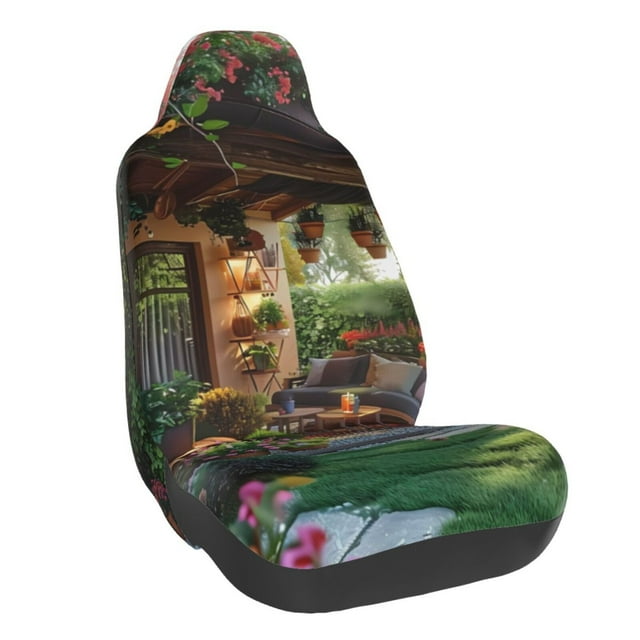Wukai Charming Garden Patio Full Set Car Seat Covers with Soft Padding Universal Auto Front Seats Protector and Cushion Mat