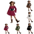 thumbnail image 4 of Girls Pirate Halloween Dress, Off Shoulder Corset Pirate Renaissance Themed Outfit with Bell Sleeves Smocked Waist Handkerchief Hem for Themed Events Wine 5-6Years, 4 of 5