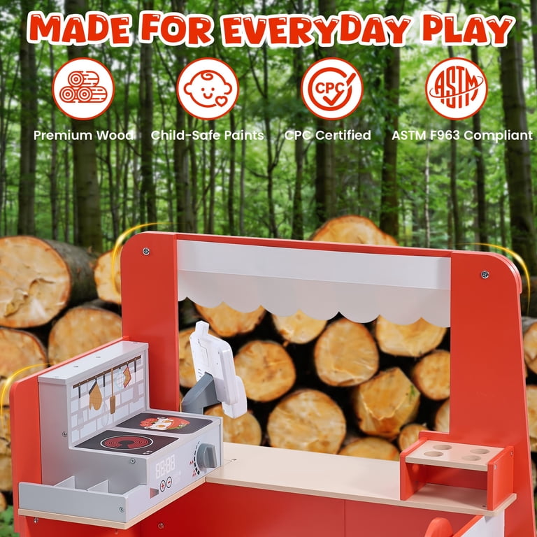 iYofe Wooden Food Truck Toy, Pizza Play Set Pretend Kitchen with