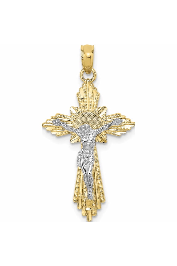 10K Two-Tone D/C Crucifix Pendant Made In United States -Jewelry By Sweet Pea