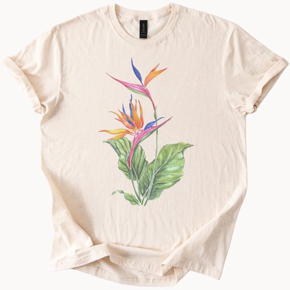 Kiraa Tee With Bird Of Paradise Flower Graphic T Shirt Colorful Tropical Botanical Art Nature Plant Tee Summer Floral Shirt Gift For Her Or Him Birthday Gifts; For Men & Women