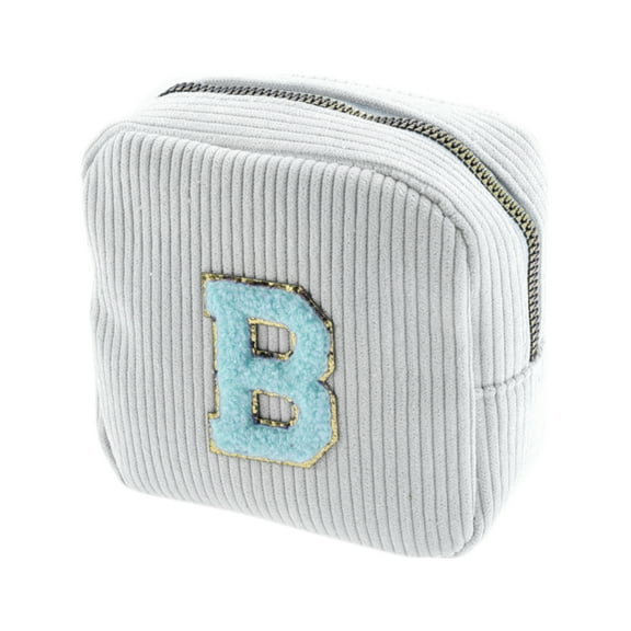 Unique Bargains 1 Pc Letter B Pattern Makeup Bag for Travel White Corduroy