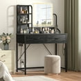 thumbnail image 6 of EnHomee Vanity Desk with Mirror and Lights Makeup Vanity Table with 2 Fabric Drawers & Charge Station & Hair Dryer Rack Dressing Table for Bedroom, Black, 6 of 7