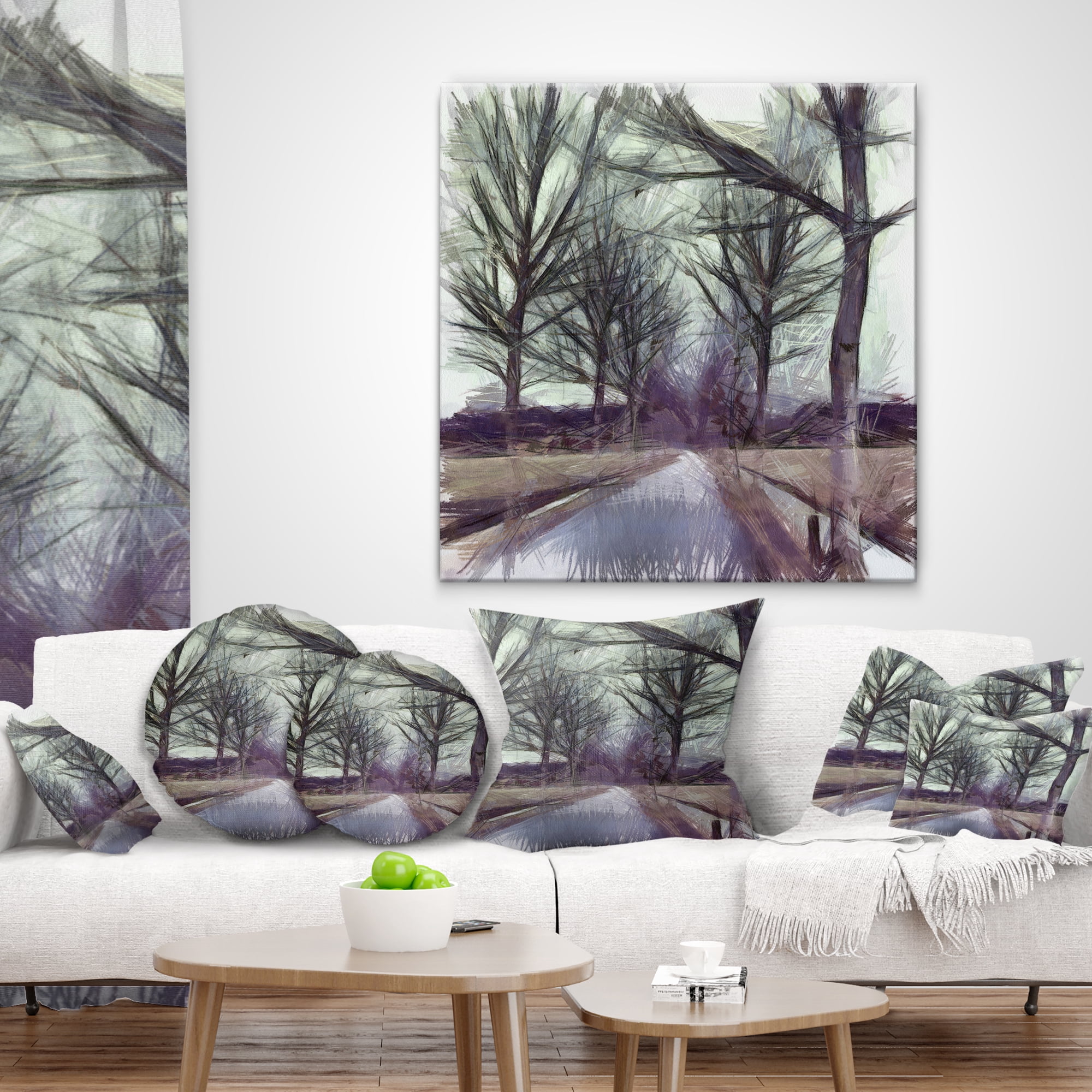 Designart Abstract Nature Watercolor Sketch - Landscape Printed Throw Pillow - 18x18