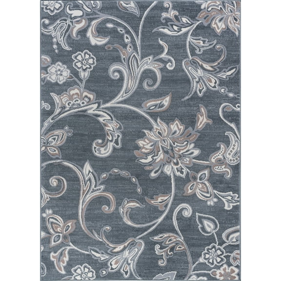Tayse Madison Area Rug MDN3541 Transitional Dark Gray Petals Leaves 5' 3" x 7' 3" Oval