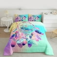 thumbnail image 3 of Manfei Tribal Dreamcatcher Bedding Comforter Set, Green Pink Watercolor Twin Comforter Sets, Dreamy Cartoon Bohemian Reversible Bedding Set, Microfiber Bedroom Decor, 2 Pieces, 3 of 9