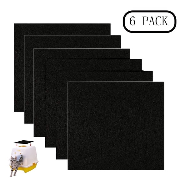 Jademall 6-Pack Cat Litter Box Filters, 6" x 6.5" Activated Charcoal Replacement Pads, Odor Control for Hooded Litter Boxes