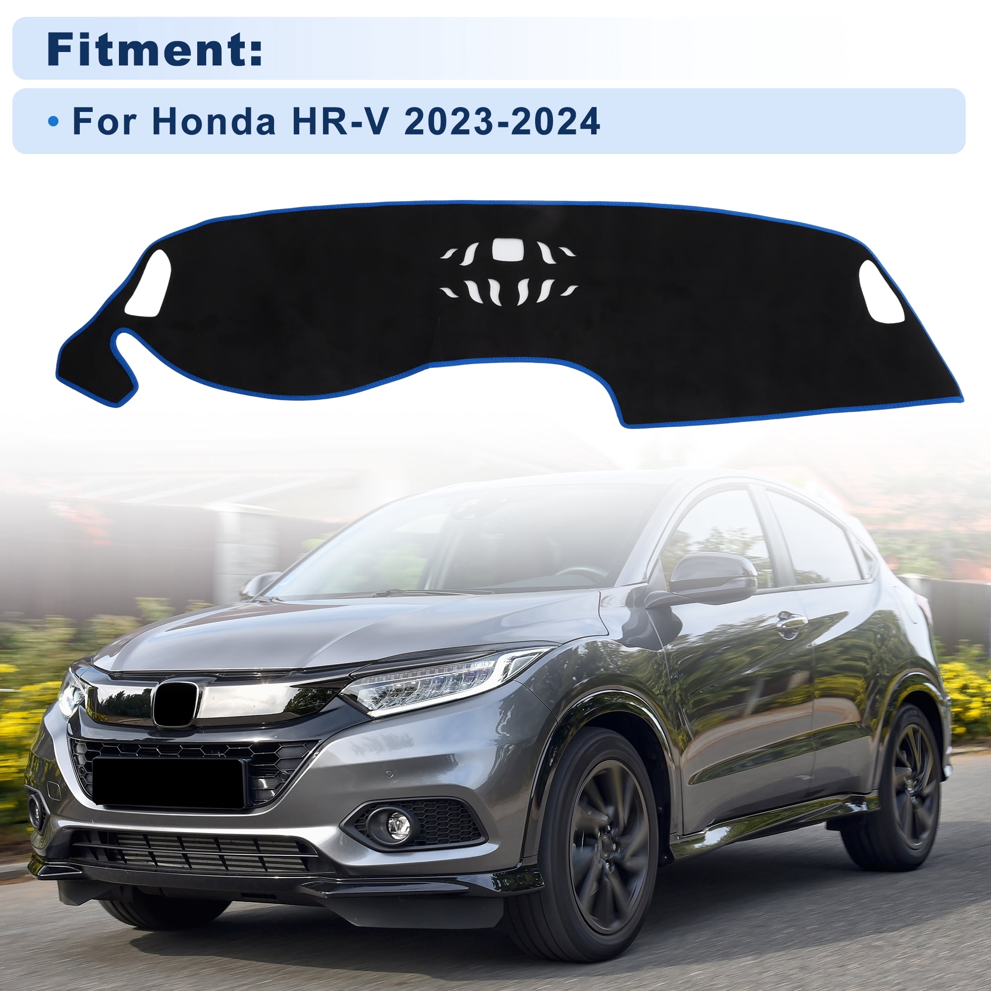 Unique Bargains Dash Cover for Honda HR-V 2023-2024 Without HUD Dashboard Cover Car Interior Anti-Slip/Anti Dust Suede Black with Blue Edge 1 set