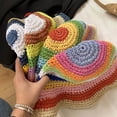 thumbnail image 3 of Sombrero de paja arcoíris con circunferencia de la cabeza de 56-58 cm, para mujer, protector solar de verano, para playa, sombrero de pescador, sombrero con rayas que cubre la cara, 3 of 5