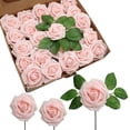 thumbnail image 1 of Flores artificiales rosas realistas, 25 piezas de rosas falsas de aspecto real con tallo para ramos de boda de bricolaje (25 piezas, rosa claro), 1 of 5