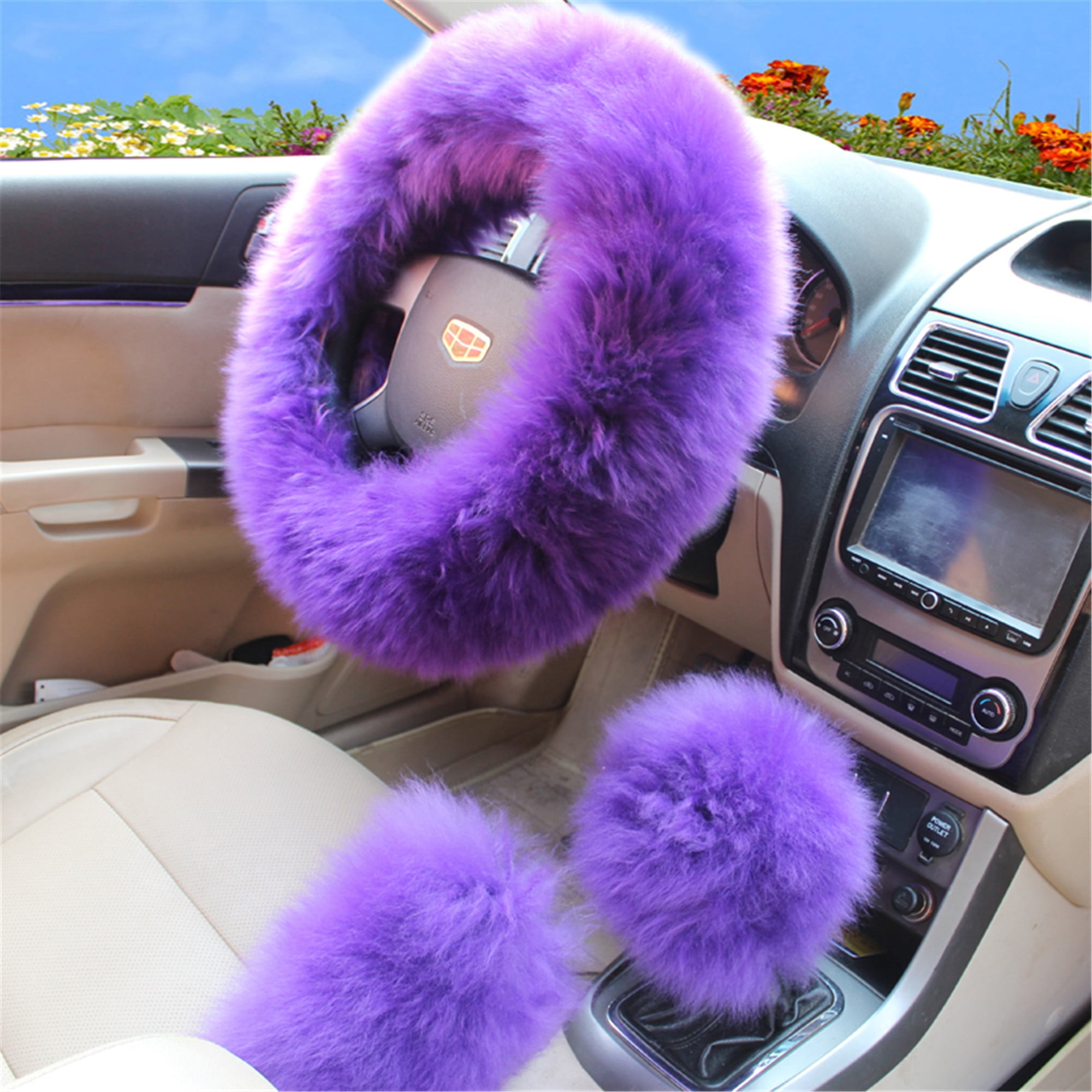 stylish new Protector Available for 35cm-43cm steering wheel cover,Beige warm winter 3D car interior supplies non-slip Plush steering wheel cover