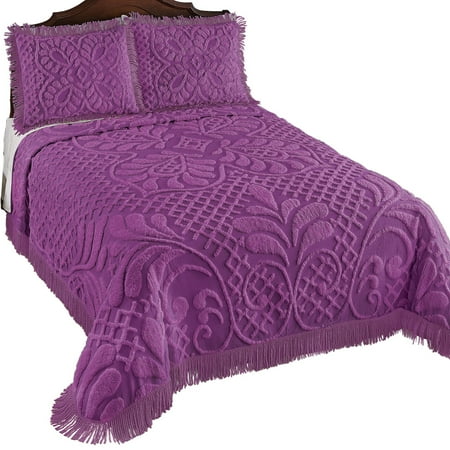 Antique Bedsteads Antique Charm Chenille Bedspread, Luxurious Medallion Scroll with Fringe Trim, Full, Plum ()