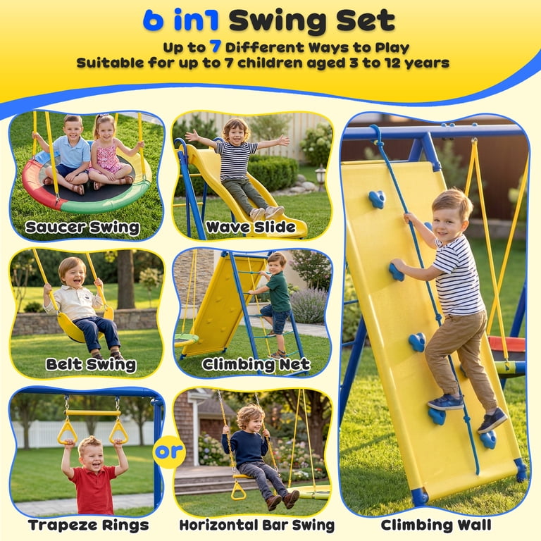 6 in1 Metal Swing Sets,Gardwin Heavy-Duty Outdoor Swing sets for