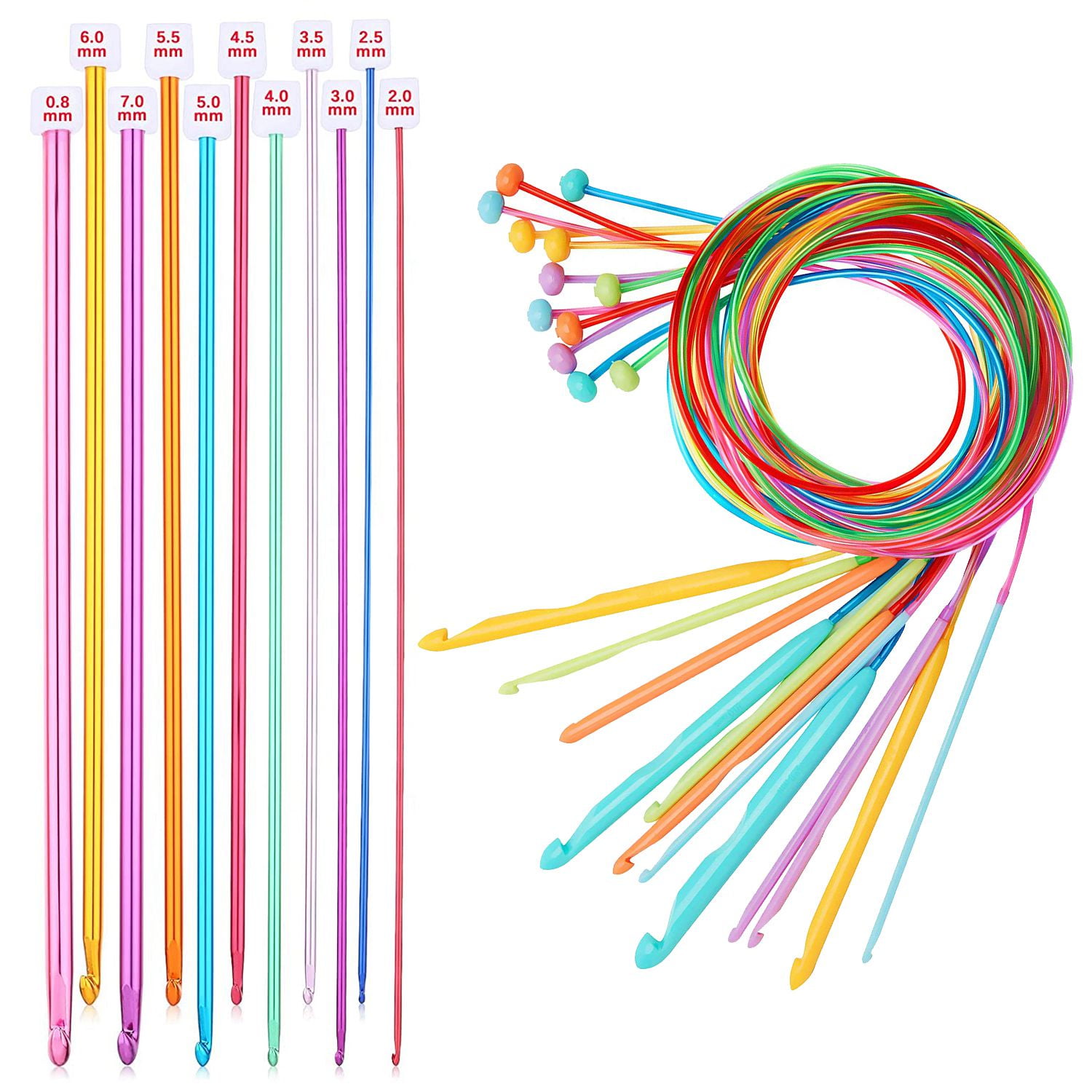11x New 2-8mm Multicolour Aluminum Tunisian Afghan Crochet Hook Knit Needles Set
