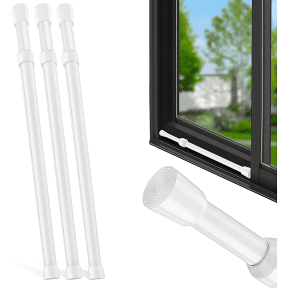 3PCS Window Security Bar Set, 19.735 Inch Adjustable Tension Rods, 7/8" Diameter Sliding Door Security Bar, Window Safety Lock Bar For Bathroom Cupboards