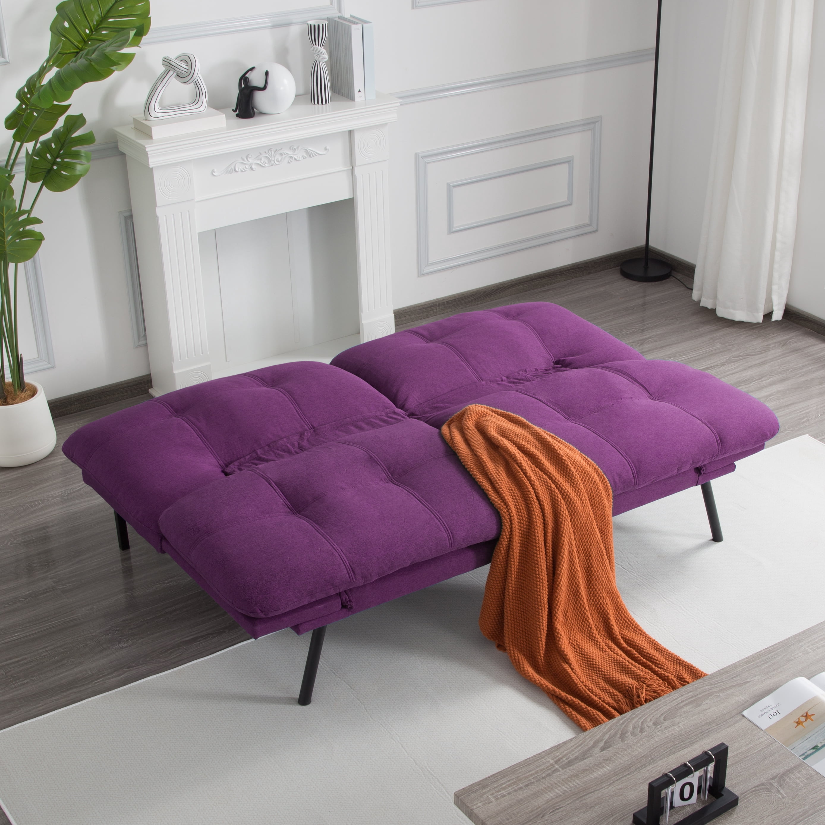 Gewnee 70.87"Linen Futon Sofa Bed,Convertible Folding Sleeper Sofa with Adjustable Backrest and Armrests,Comfy Sofa Couch for Small Spaces,Office.Purple