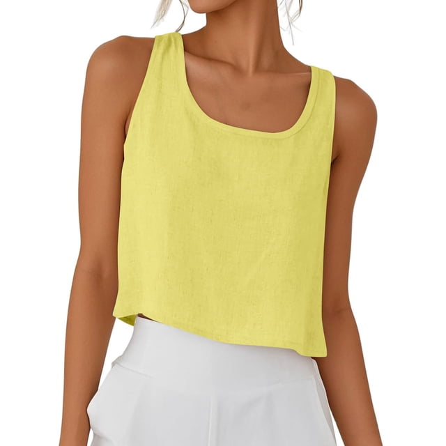 Admvng Camisoles Sans Manches pour Femmes Grande Taille Couleur Unie Décontractées d'Été à Col Rond Débardeurs Admvng P-3TG