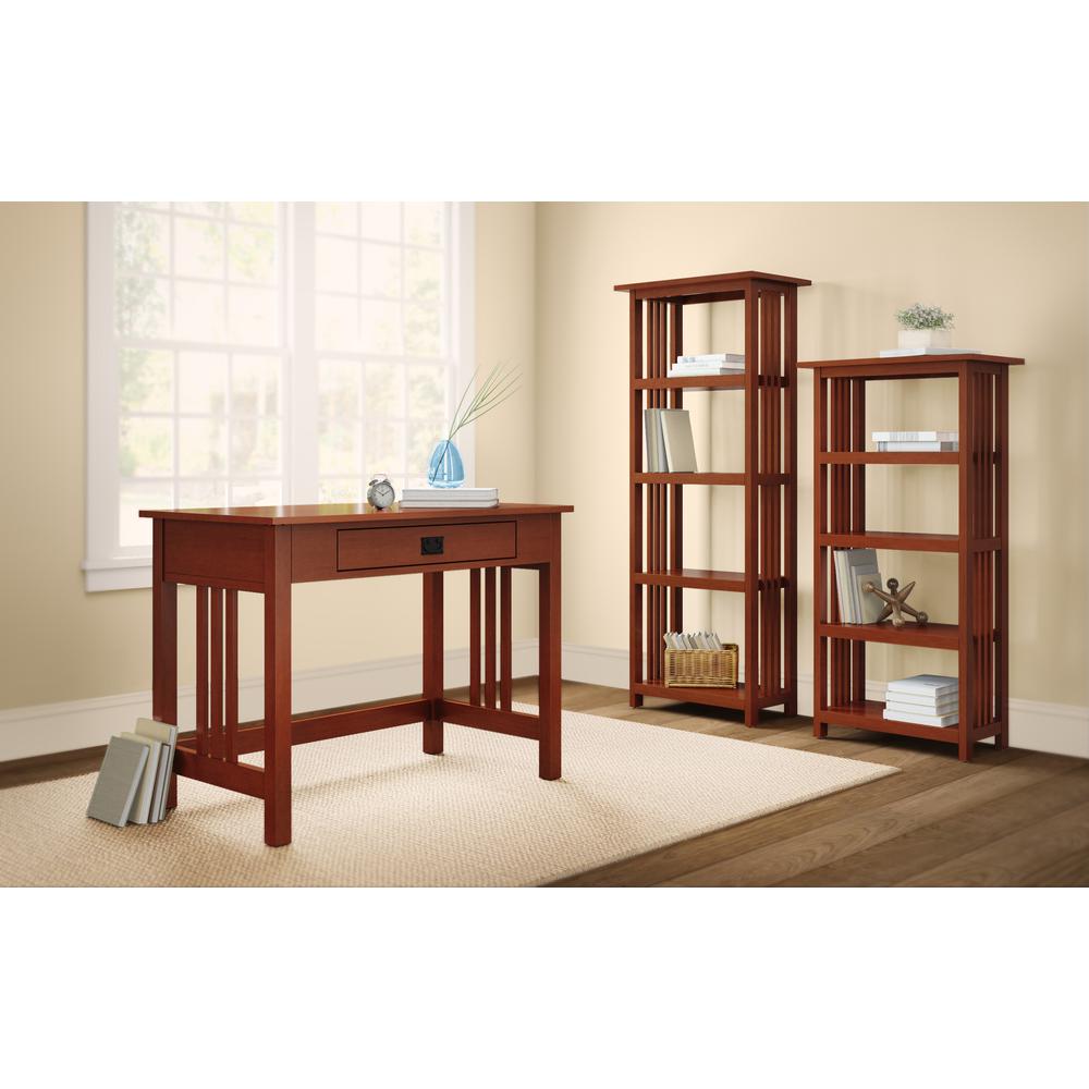 Alaterre Furniture Mission 48 in. Bookshelf, 4 Tier Bookcase with 2 Adjustable Shelves, for Living Room or Home Office, Cherry