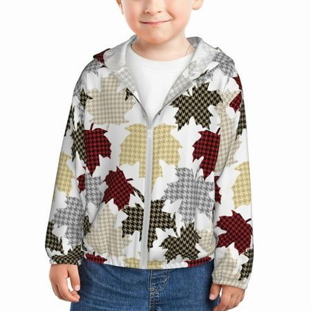 

Sun Hoodie for Kids colorful Maple Long Sleeve Swim Fishing Shirts Sun Protection Zip Up Jacket Clothing Athletic Hoodie