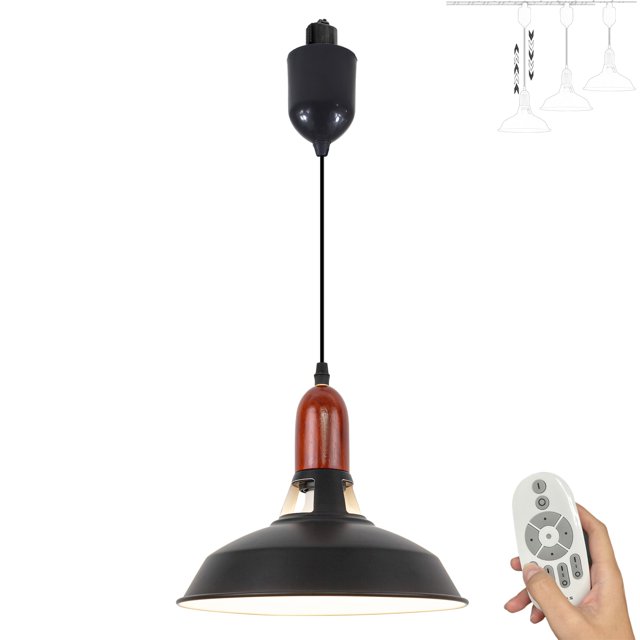 FSLiving Hauteur Réglable Éclairage de Piste Type J Macaron Noir Bois Brumeux Lampe Industrielle avec Ampoules LED Intelligentes 7W par Télécommande, 2200K-6500K Montage sur Piste Décoration pour Table à Manger 4 Pieds