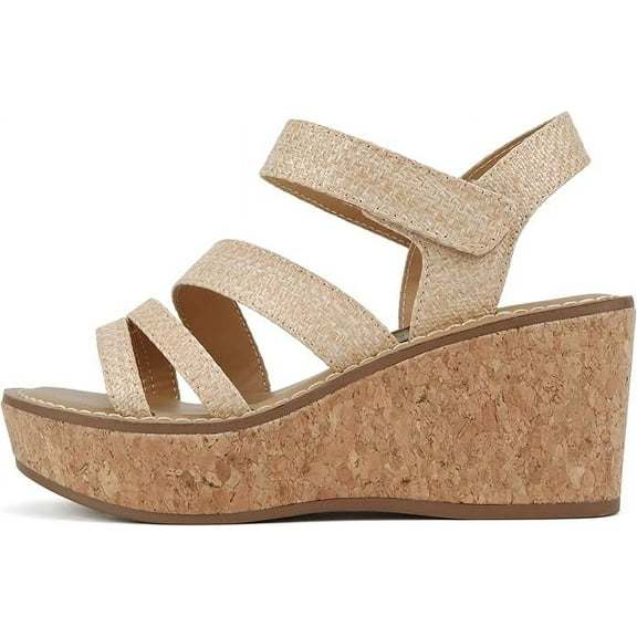 Soda Sheet Women Round Toe Multi Strap Wedge Sandals