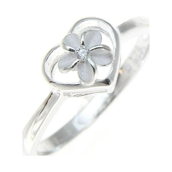 Sterling silver 925 Hawaiian plumeria flower cz in heart ring size 7.5