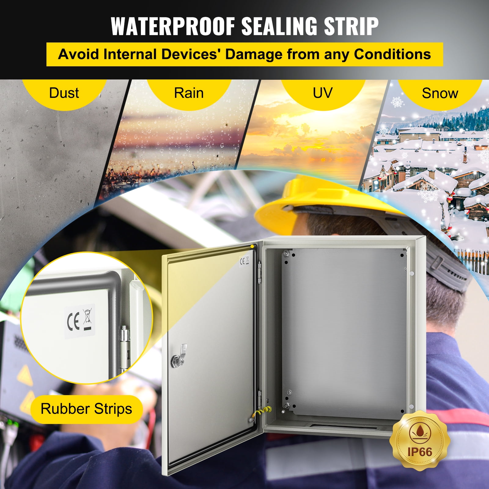 VEVOR NEMA Steel Case, 20x16x6'' NEMA 4X Metal Electric Enclosure, IP66 Water & Dust Resistant, Suitable for Both Outdoor/Indoor Use, Includes Mounting Plate