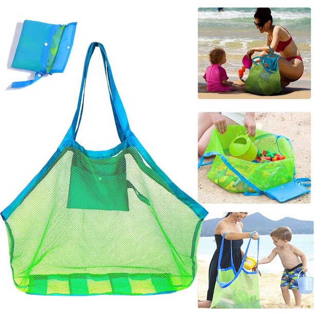Muyoka Bolsa de playa de malla Plegable Bolsas de playa grandes y bolsas de mano Mochila portátil para niños Bolsa de almacenamiento de juguetes de playa Arena y agua para piscina al aire libre y vaca Muyoka Hogar