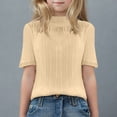 thumbnail image 2 of Swuxness Girls Casual Short Sleeve Tops, Spring and Summer Blouses, Kids Solid Color Crew Neck Fashionable Versatile Soft Loose Pullover Tee Beige, 6-7 Years, 2 of 4