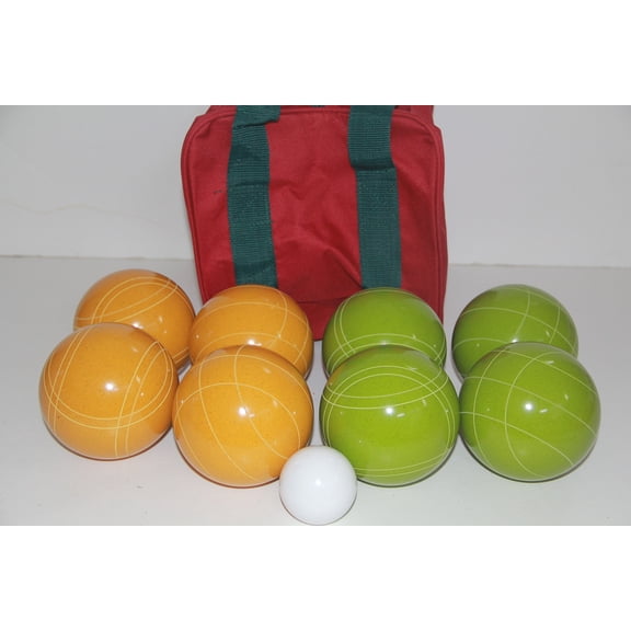 Italian/American Made, 110mm EPCO Bocce Set - Rustic Green/Yellow Balls and Maroon/Green Bag