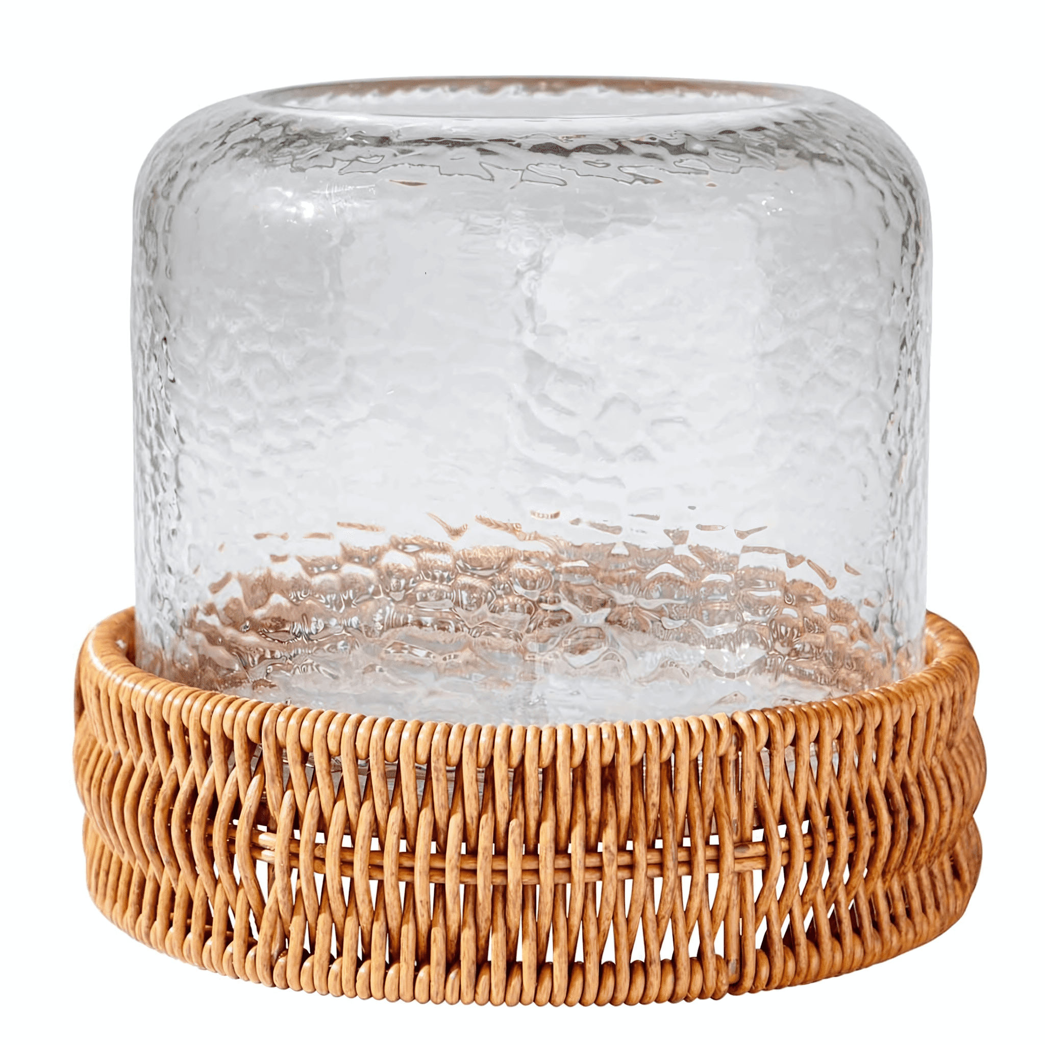 Better Homes & Gardens 7" Decorative Clear Hammered Glass Hurricane Pillar Candle Holder with Brown Woven Base